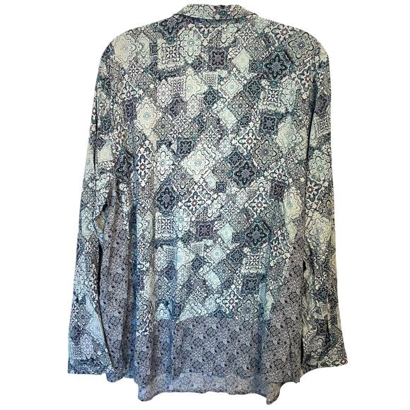 J. Jill Medallion Border Tunic Womens XL Blue Purple Long Sleeve Button Top - Picture 3 of 7